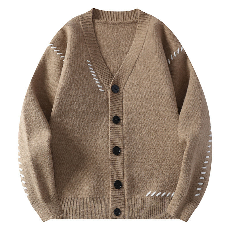 Cassian | Mens V Neck Cardigan Contrast Line Warm Knit - 5
