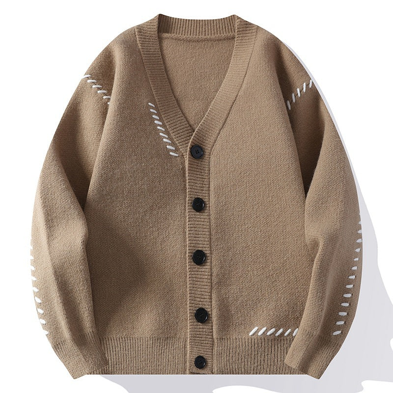 Cassian | Mens V Neck Cardigan Contrast Line Warm Knit - 6