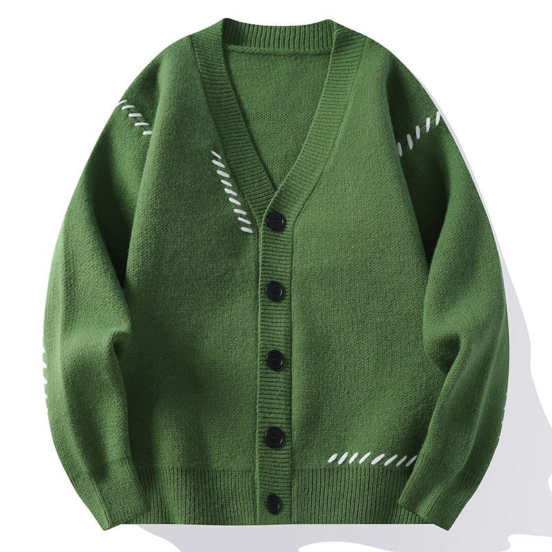 Cassian | Mens V Neck Cardigan Contrast Line Warm Knit - 9