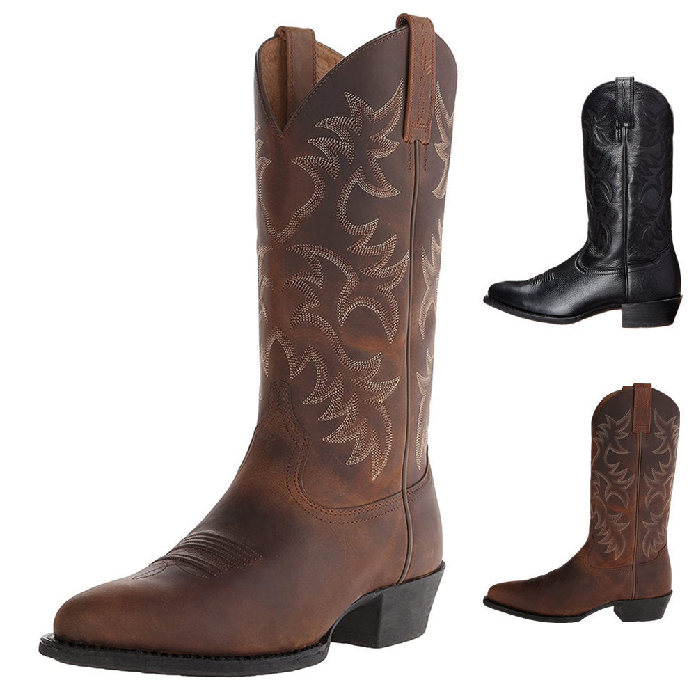 Cassidy | Womens Embroidered Western Cowboy Black Brown Mid Calf Boots - 1