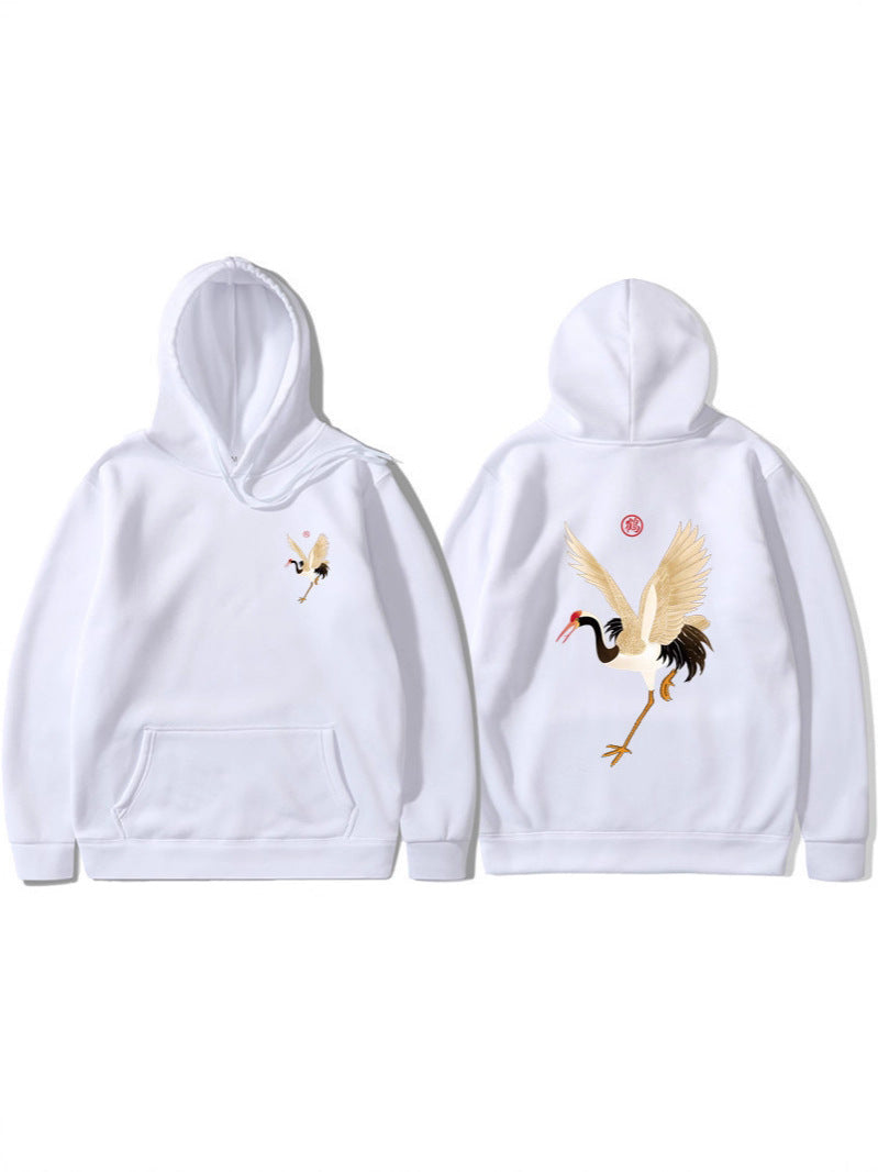 Cassius | Mens Crane Print Hoodie Streetwear Sweatshirt - 2
