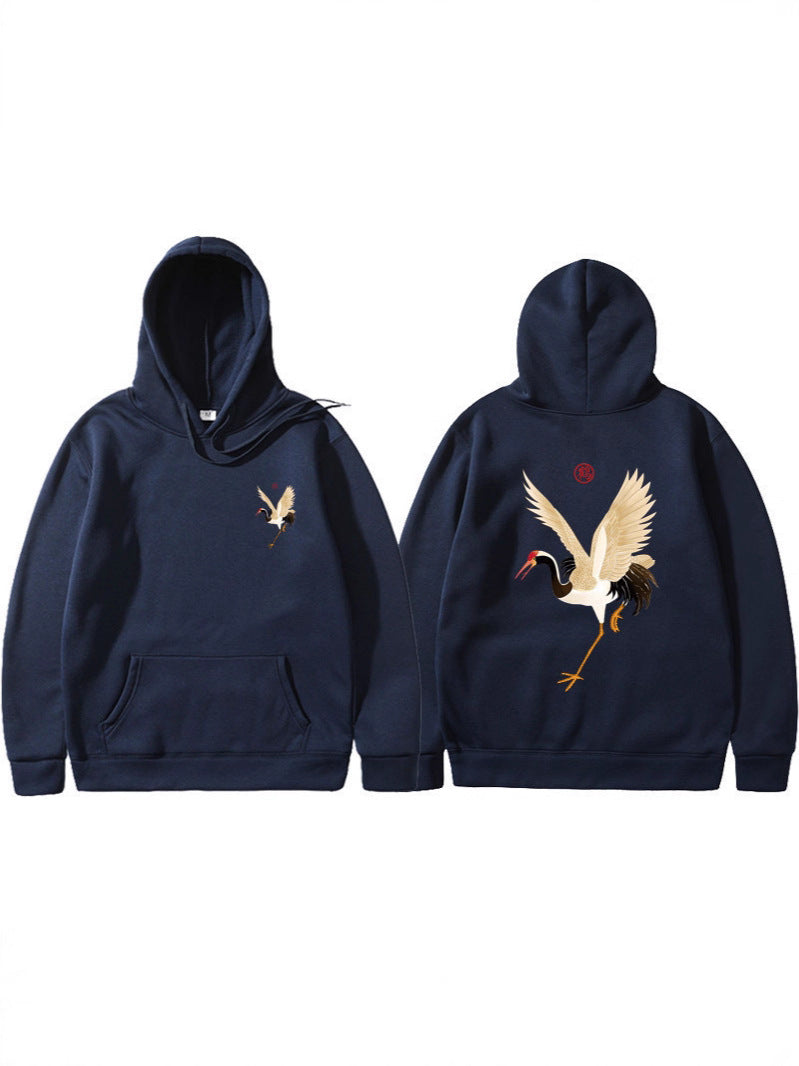 Cassius | Mens Crane Print Hoodie Streetwear Sweatshirt - 3
