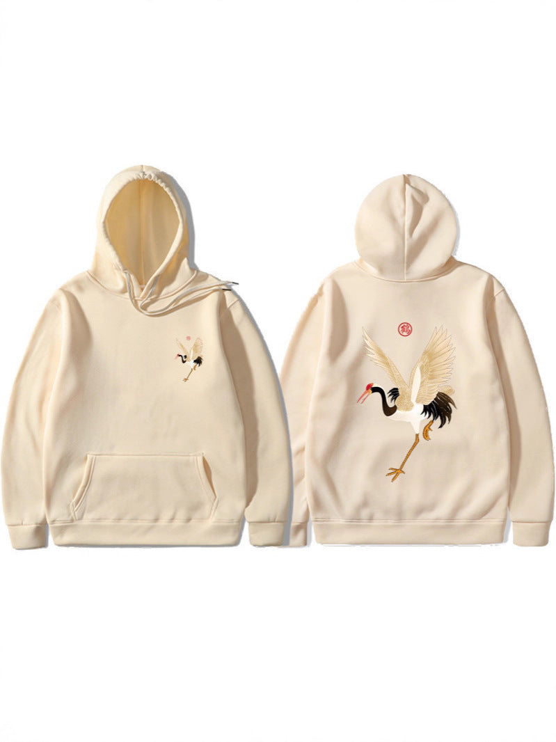 Cassius | Mens Crane Print Hoodie Streetwear Sweatshirt - 4