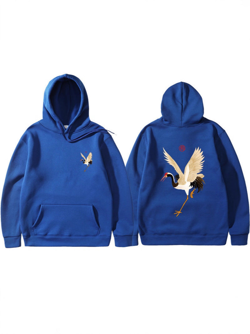 Cassius | Mens Crane Print Hoodie Streetwear Sweatshirt - 5