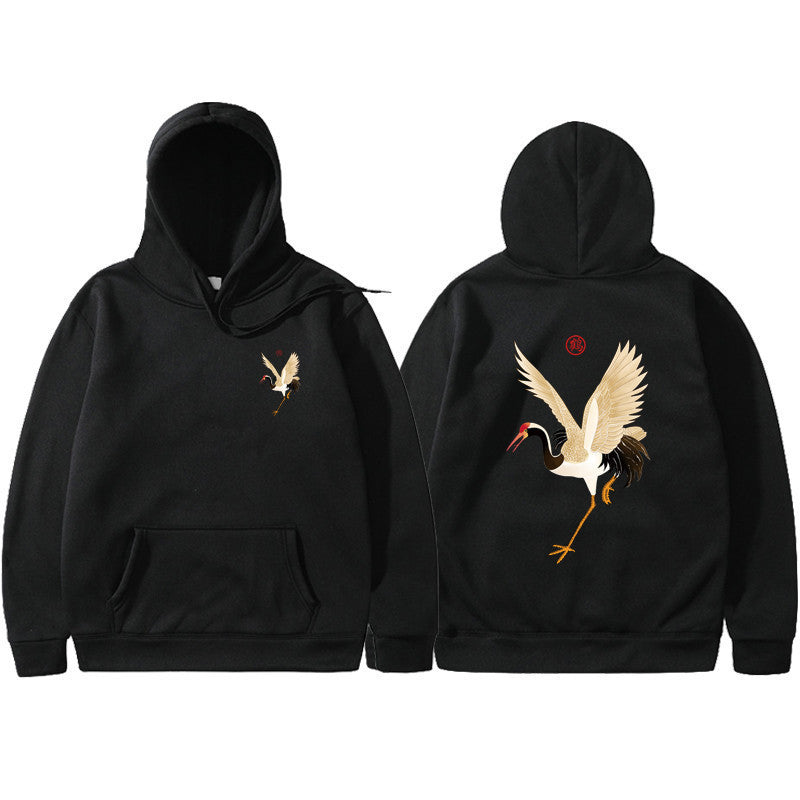 Cassius | Mens Crane Print Hoodie Streetwear Sweatshirt - 6