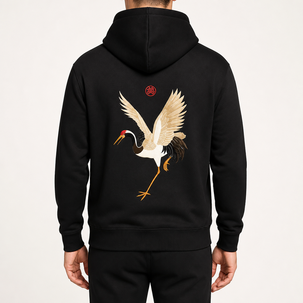 Cassius | Mens Crane Print Streetwear Pullover Hoodie Sweatshirt, Multi
