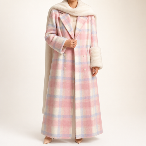 Cecilia | Womens Plaid Wool Blend Warm Winter Coat, Pink
