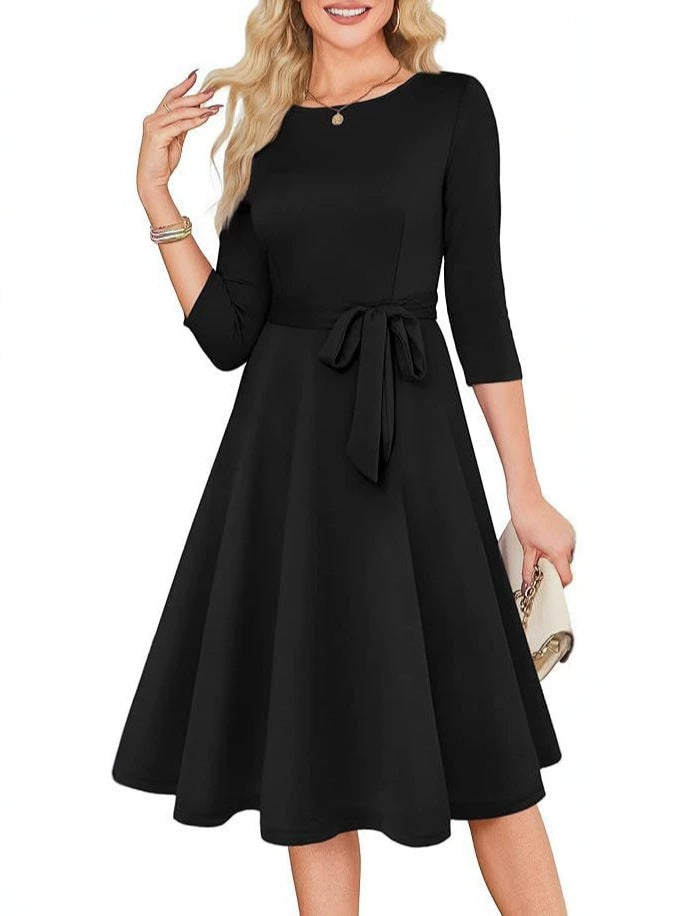 Celeste | Cocktail A Line Midi Wedding Guest Formal Dresses - Black