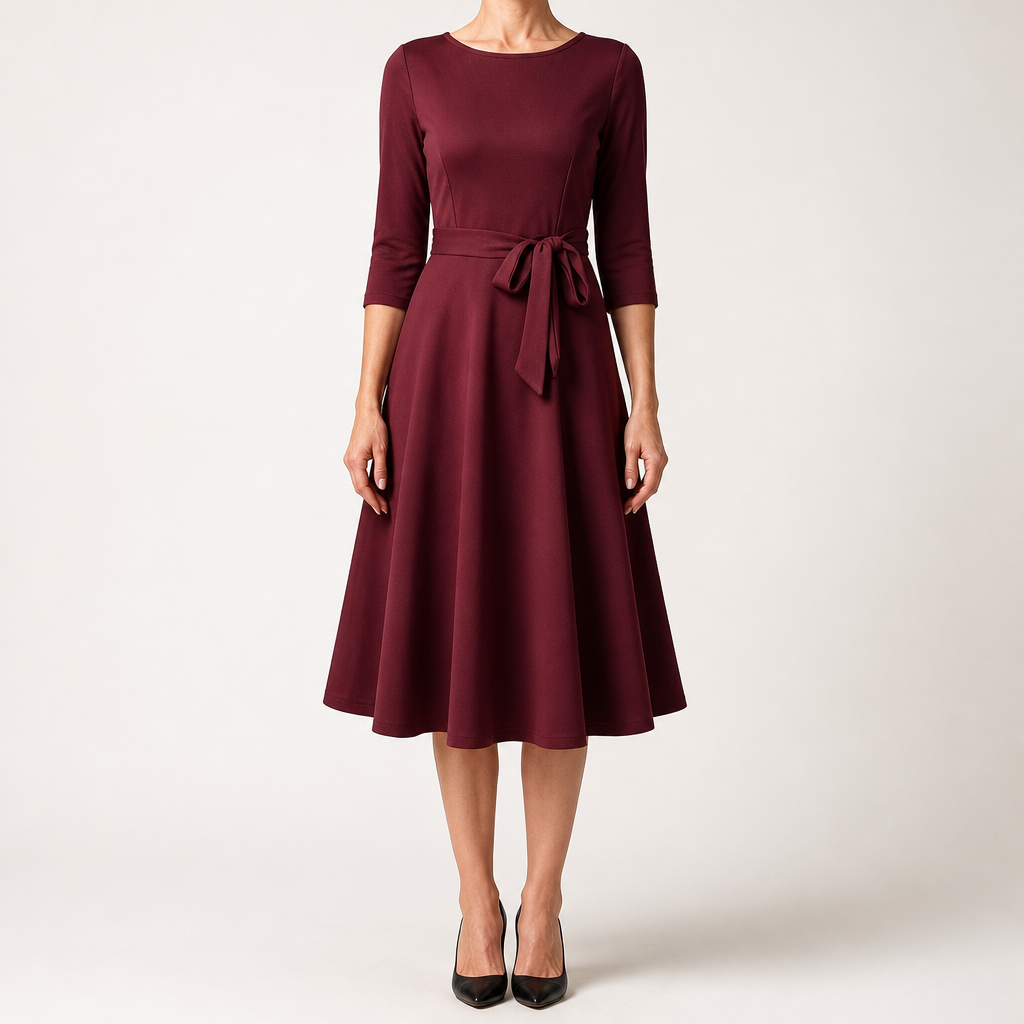 Celeste | Cocktail A Line Midi Wedding Guest Formal Dresses, Burgundy