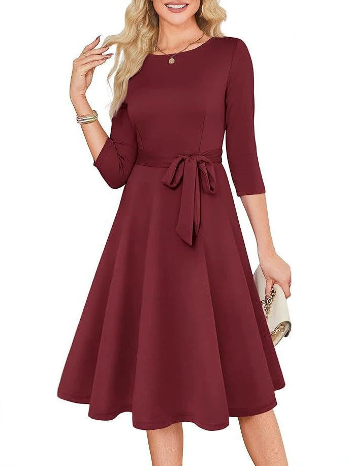Celeste | Cocktail A Line Midi Wedding Guest Formal Dresses - Burgundy