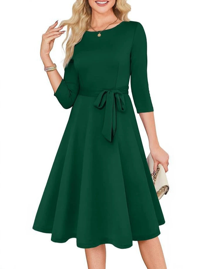 Celeste | Cocktail A Line Midi Wedding Guest Formal Dresses - Green
