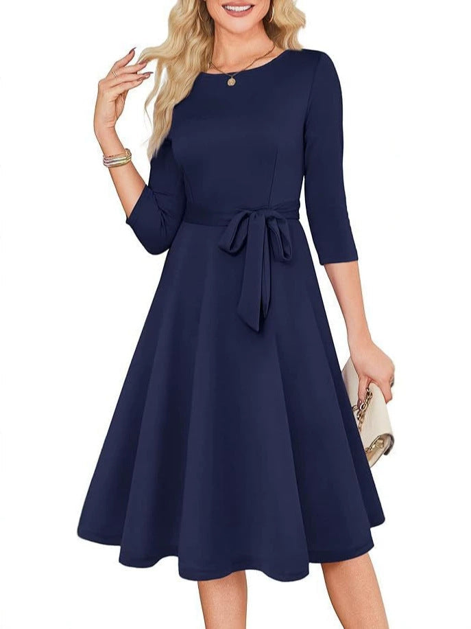 Celeste | Cocktail A Line Midi Wedding Guest Formal Dresses - Navy
