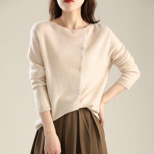 Celestine | Womens Single Breasted Cashmere Touch Cardigan Crew Neck Fine Knit - 1