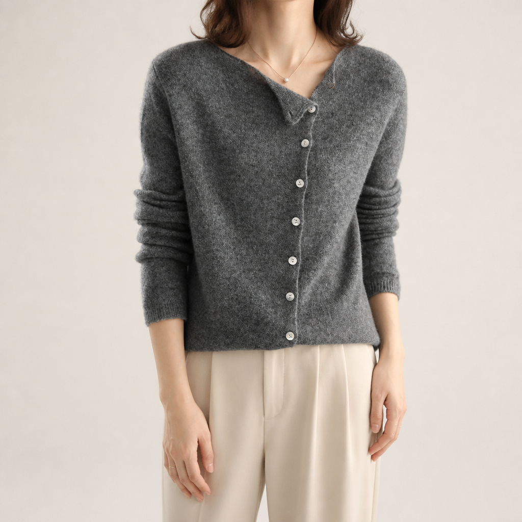 Celestine | Womens Cardigan Fine Knit Crew Neck Single Breasted Knitted Cardigan, Grey