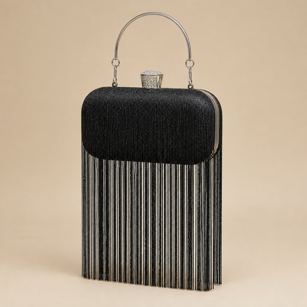 Cerys | Womens Clutch Bag Tassel Evening Shoulder Crossbody Bag, Black