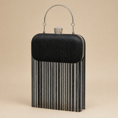 Cerys | Womens Clutch Bag Tassel Evening Shoulder Crossbody Bag, Black