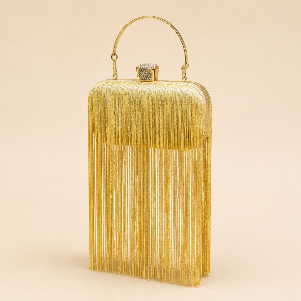 Cerys | Womens Clutch Bag Tassel Evening Shoulder Crossbody Bag, Gold