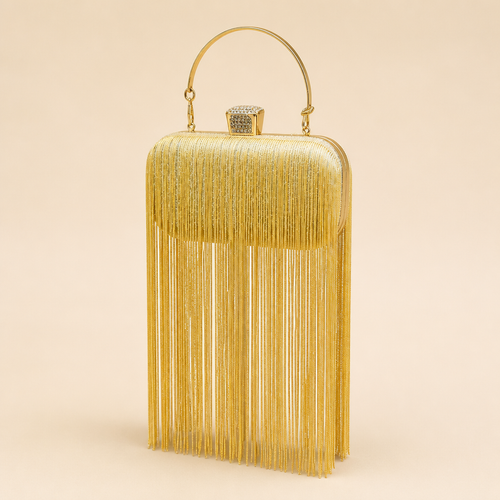 Cerys | Womens Clutch Bag Tassel Evening Shoulder Crossbody Bag, Gold