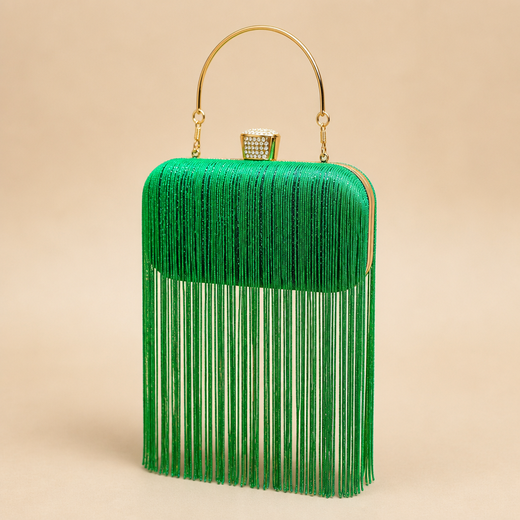Cerys | Womens Clutch Bag Tassel Evening Shoulder Crossbody Bag, Green