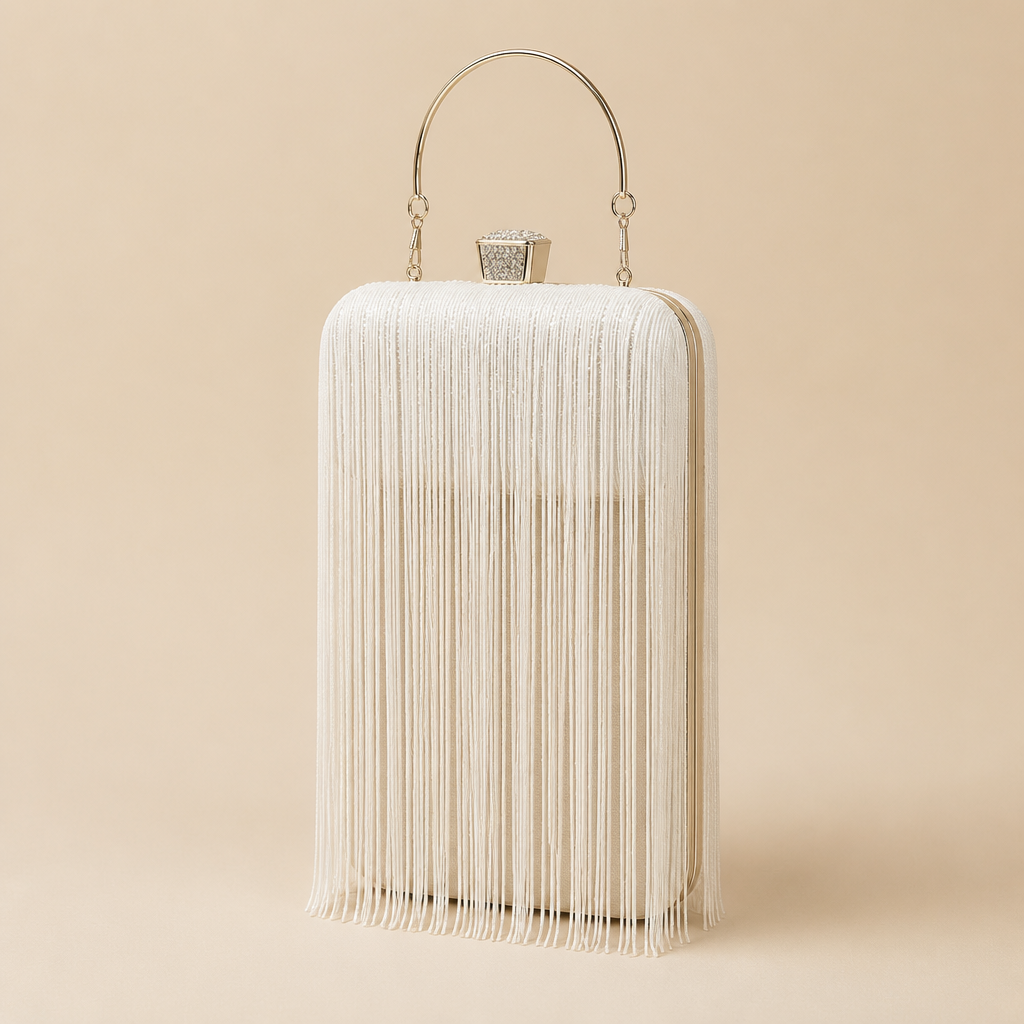 Cerys | Womens Clutch Bag Tassel Evening Shoulder Crossbody Bag, Off White