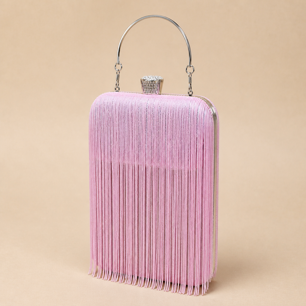 Cerys | Womens Clutch Bag Tassel Evening Shoulder Crossbody Bag, Pink