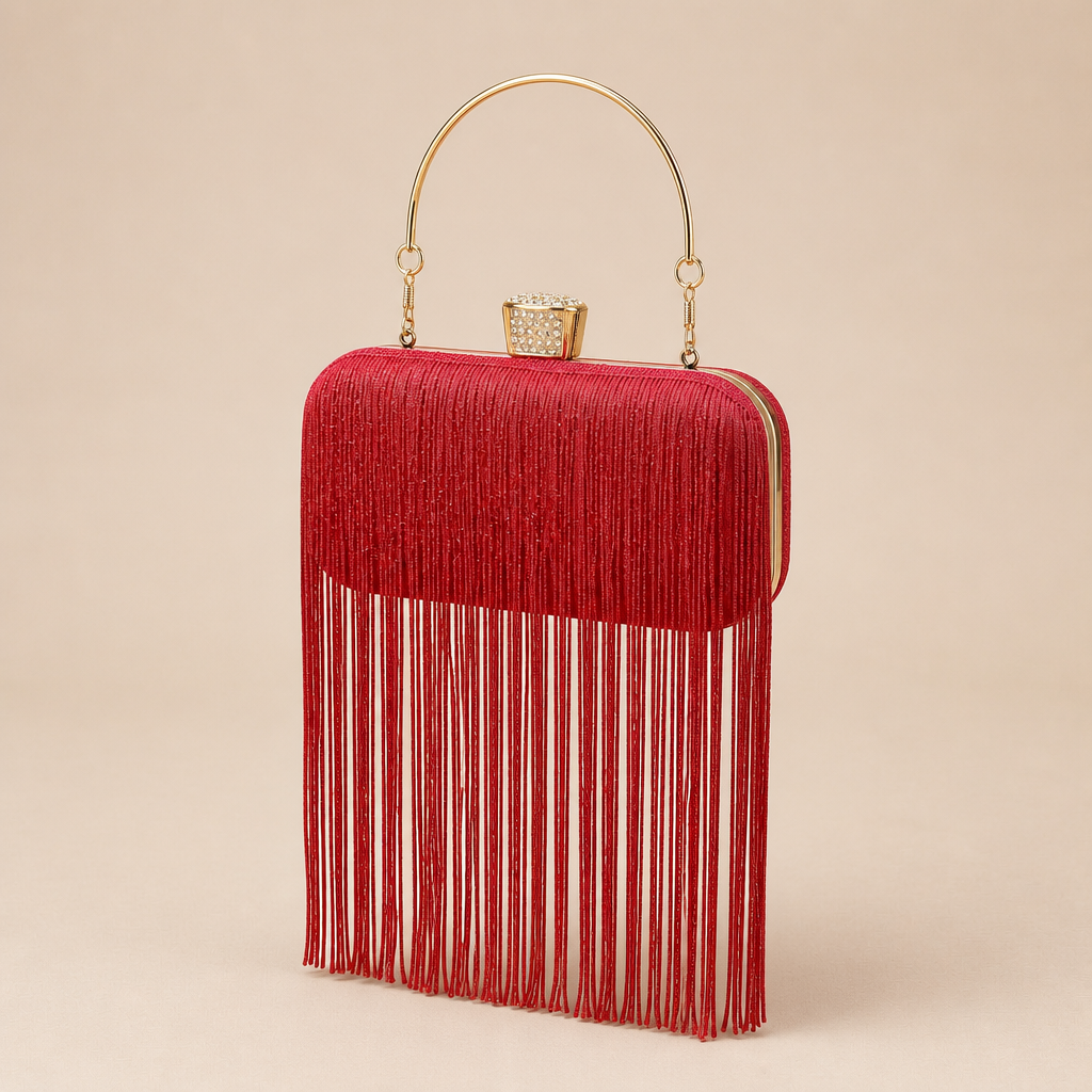 Cerys | Womens Clutch Bag Tassel Evening Shoulder Crossbody Bag, Red