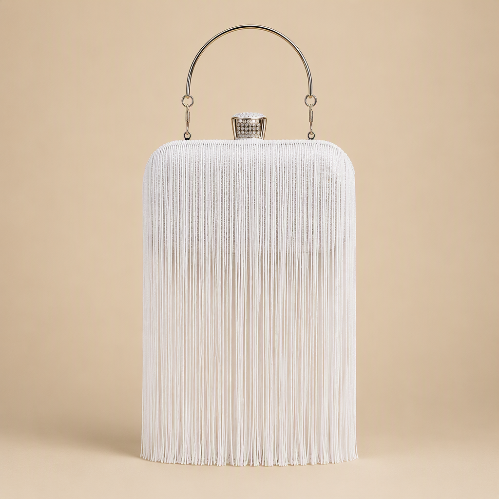 Cerys | Womens Clutch Bag Tassel Evening Shoulder Crossbody Bag, White