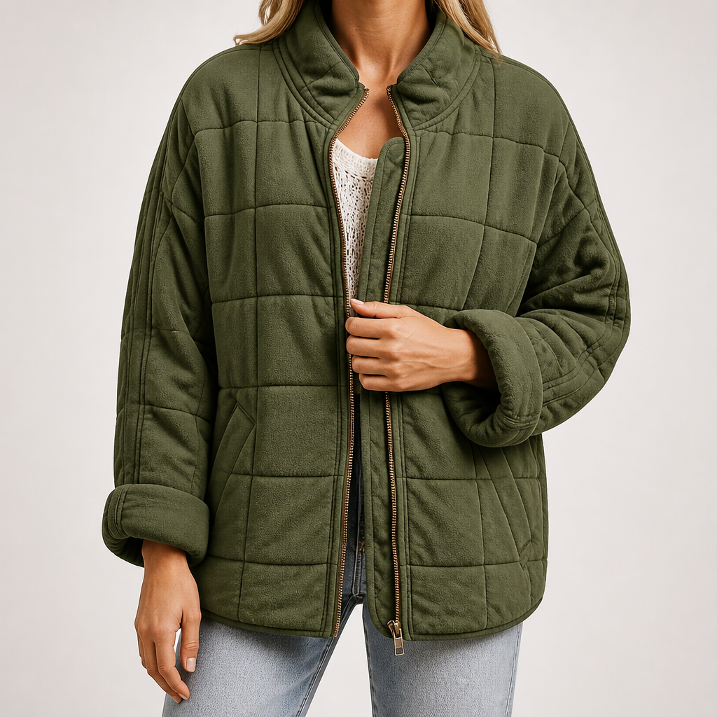 Cilla | Womens Puffer Jacket Padded Stand Collar Winter Warm Jacket, Army Green