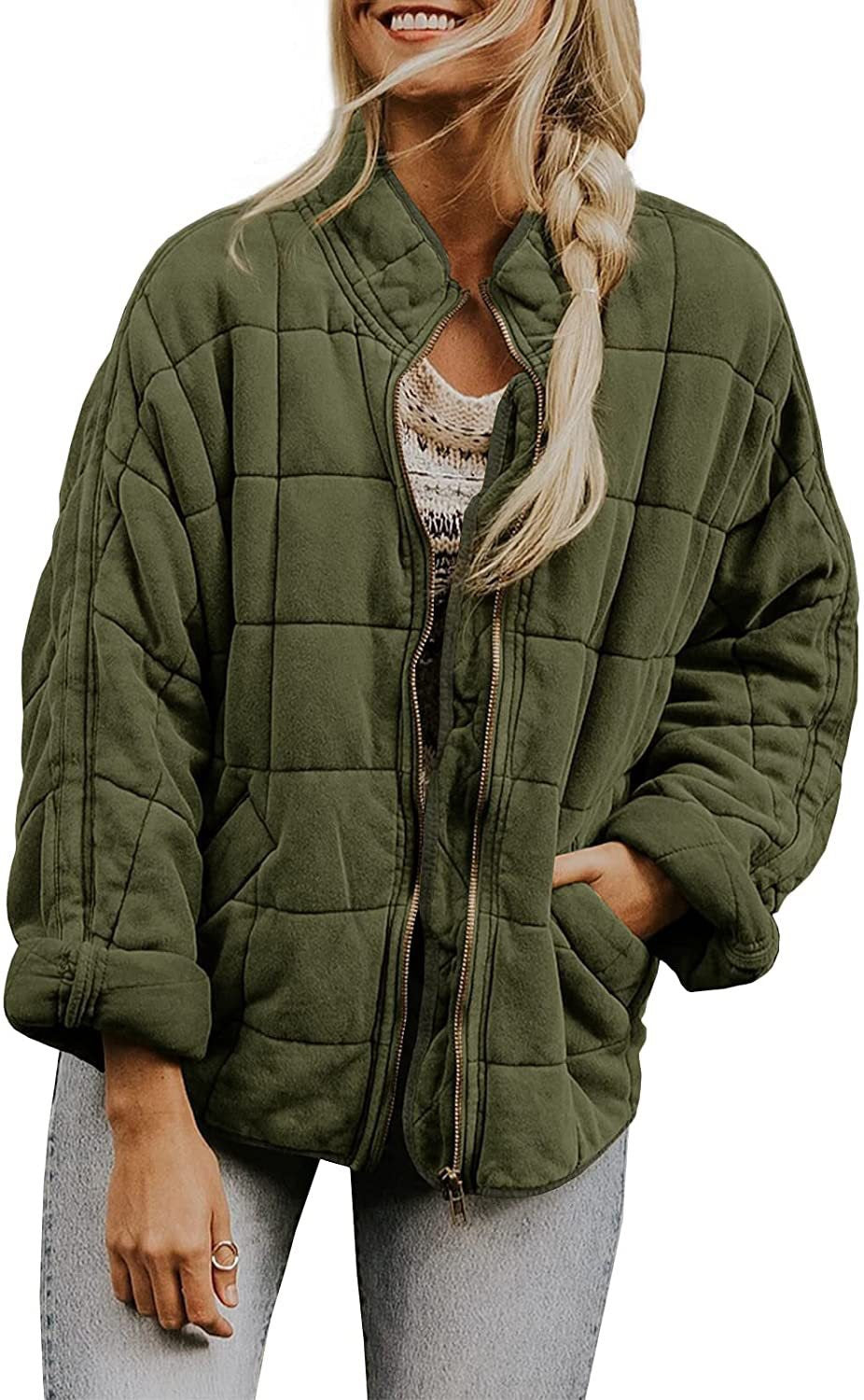Cilla | Womens Stand Collar Padded Jacket - Army Green