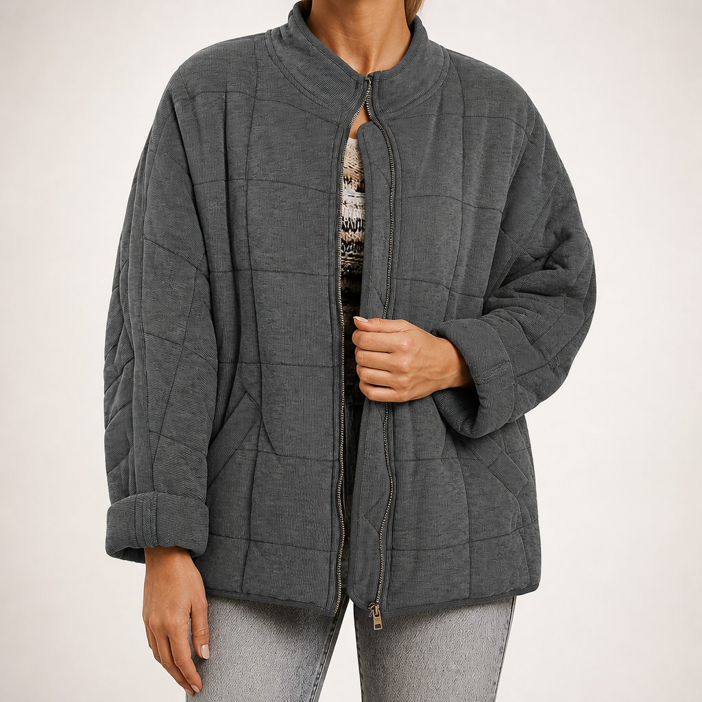 Cilla | Womens Puffer Jacket Padded Stand Collar Winter Warm Jacket, Dark Grey