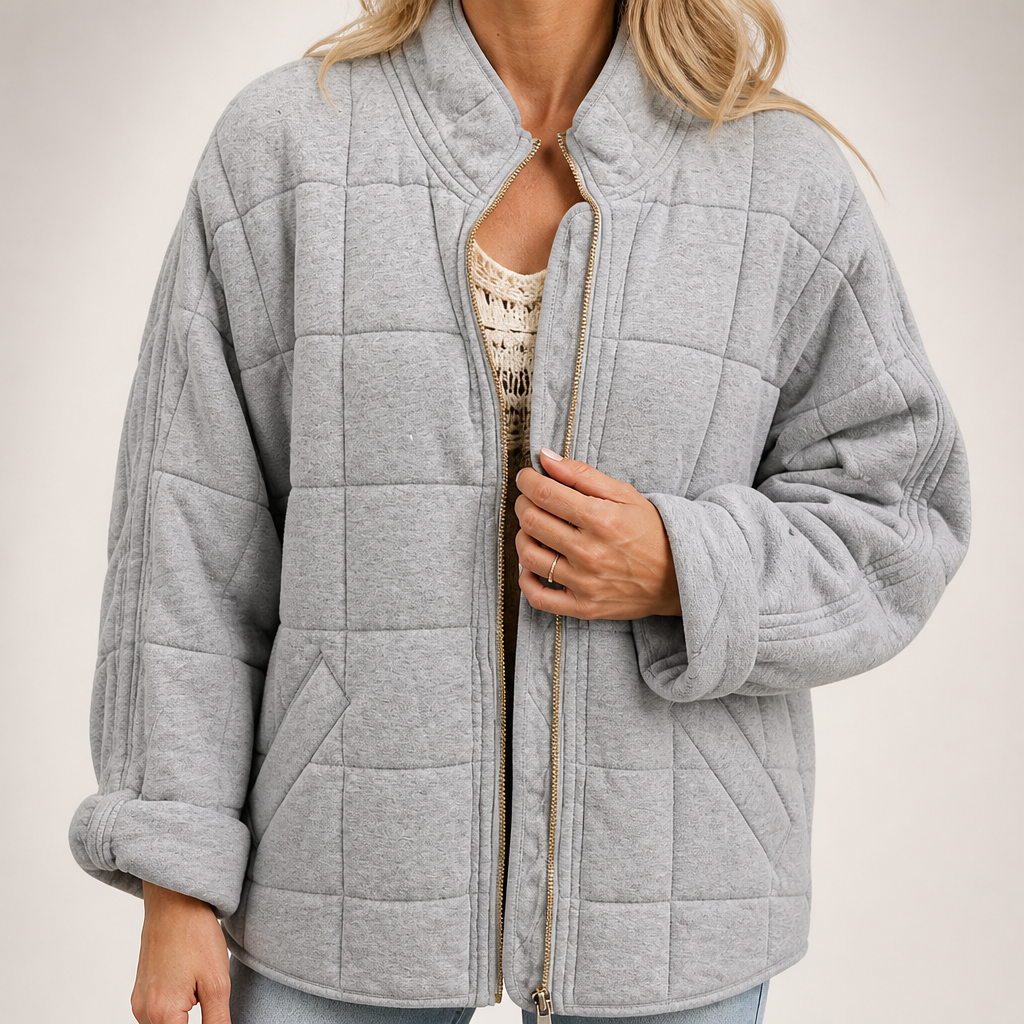 Cilla | Womens Puffer Jacket Padded Stand Collar Winter Warm Jacket, Light Grey
