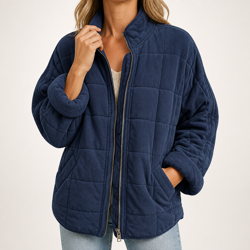 Cilla | Womens Puffer Jacket Padded Stand Collar Winter Warm Jacket, Navy Blue