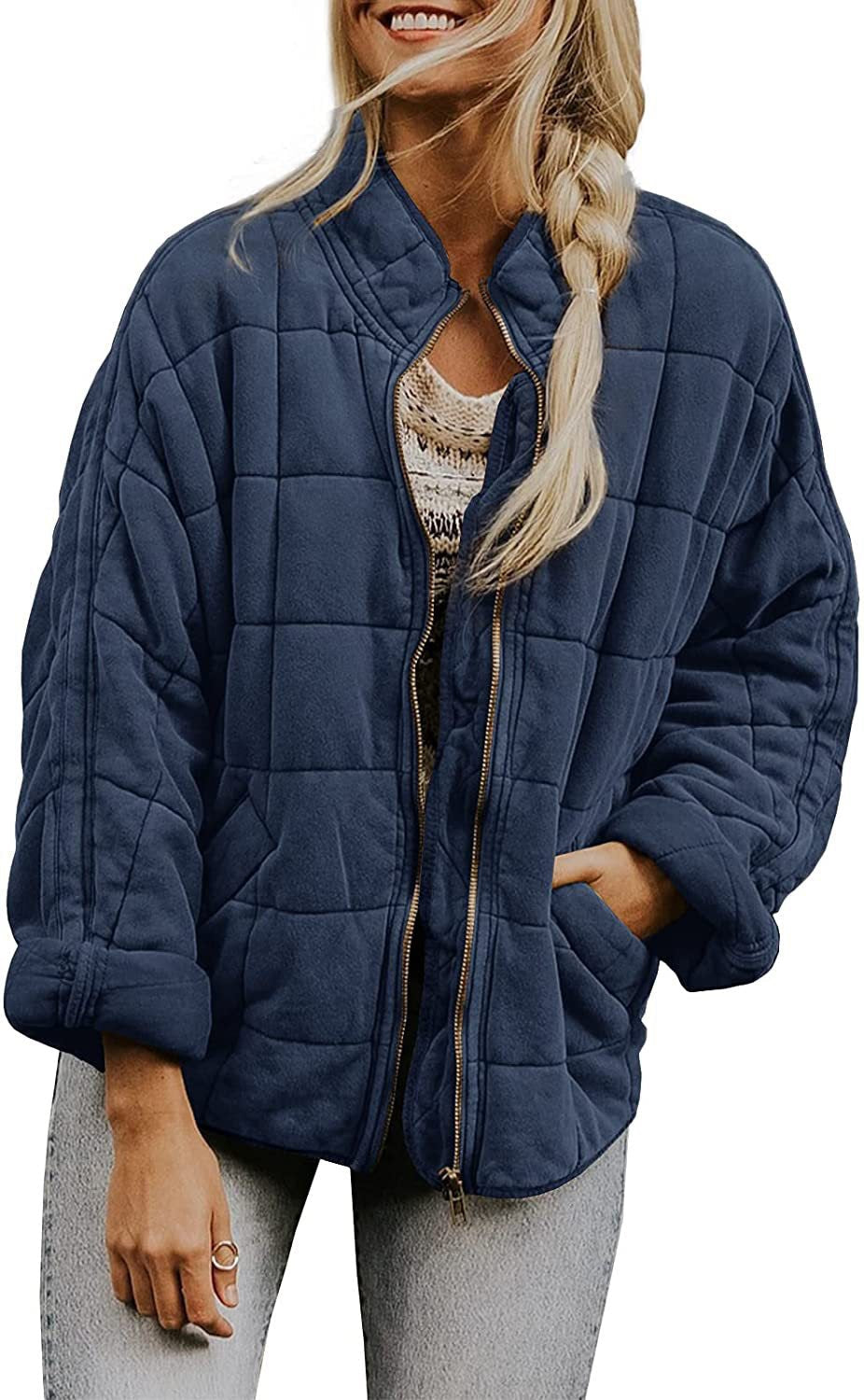 Cilla | Womens Stand Collar Padded Jacket - Navy Blue