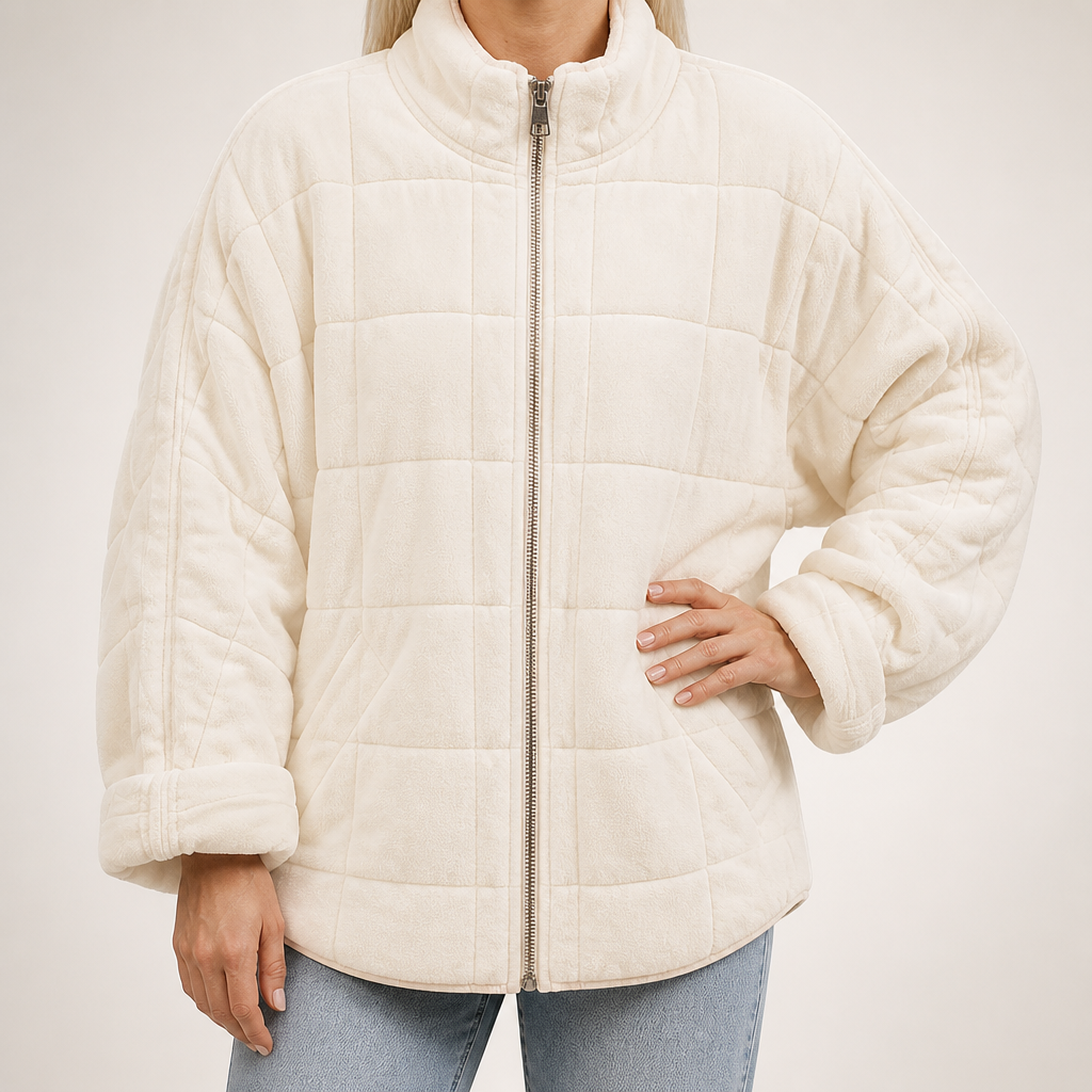 Cilla | Womens Puffer Jacket Padded Stand Collar Winter Warm Jacket, Off White