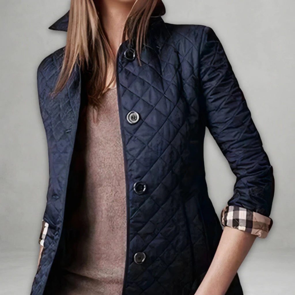 Clara | Womens Quilted Slim Fit Winter Jacket, Navy Blue