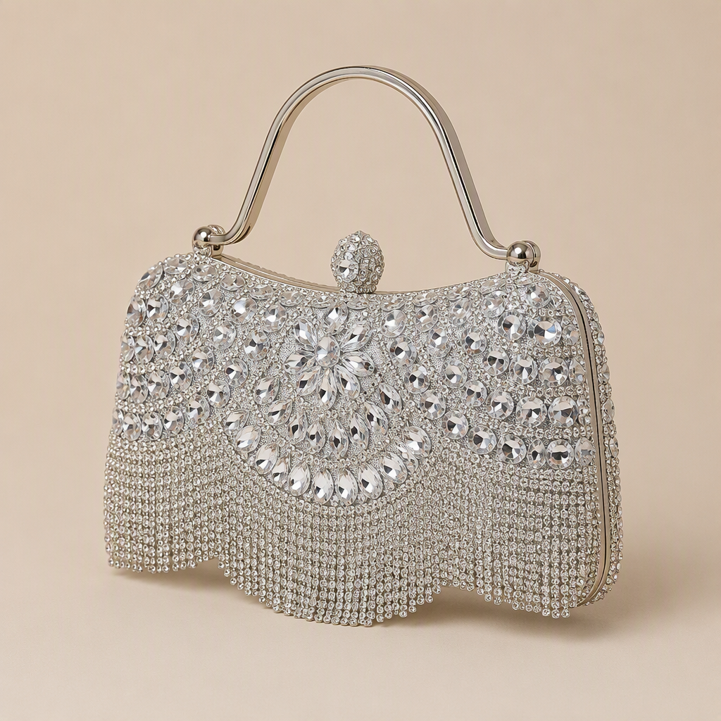 Clementine | Womens Clutch Bag Evening Dinner Party Bag, Silver