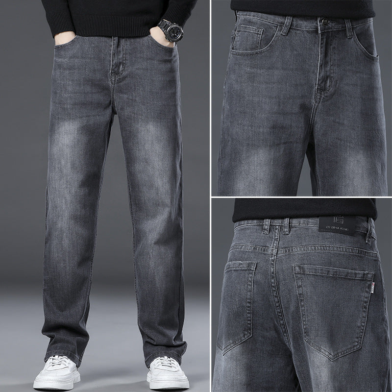Cole | Straight Leg Stretch Mens Grey Blue Jeans - 4