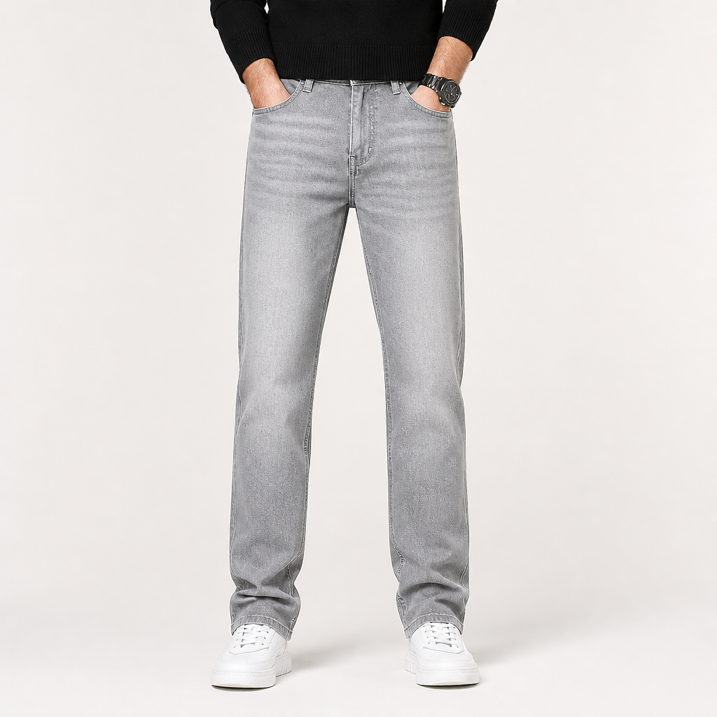 Cole | Straight Leg Stretch Mens Grey Blue Jeans, Ash