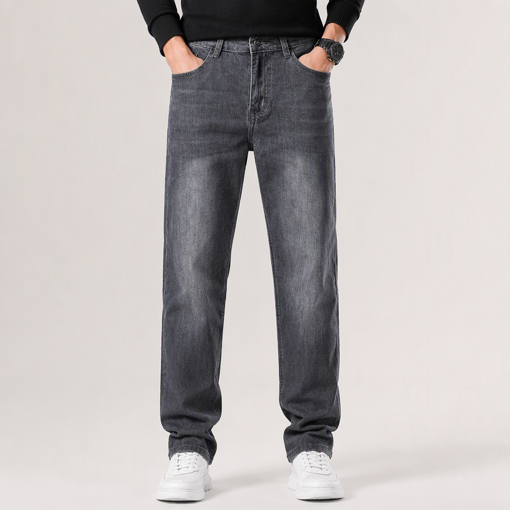 Cole | Straight Leg Stretch Mens Grey Blue Jeans, Cement Grey