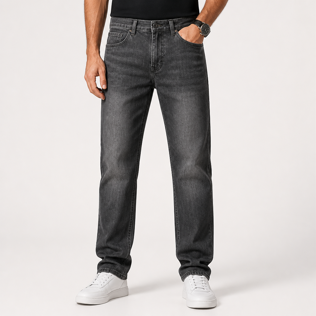 Cole | Straight Leg Stretch Mens Grey Blue Jeans, Dark Grey