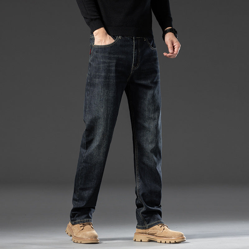 Cole | Straight Leg Stretch Mens Grey Blue Jeans - Ink Blue