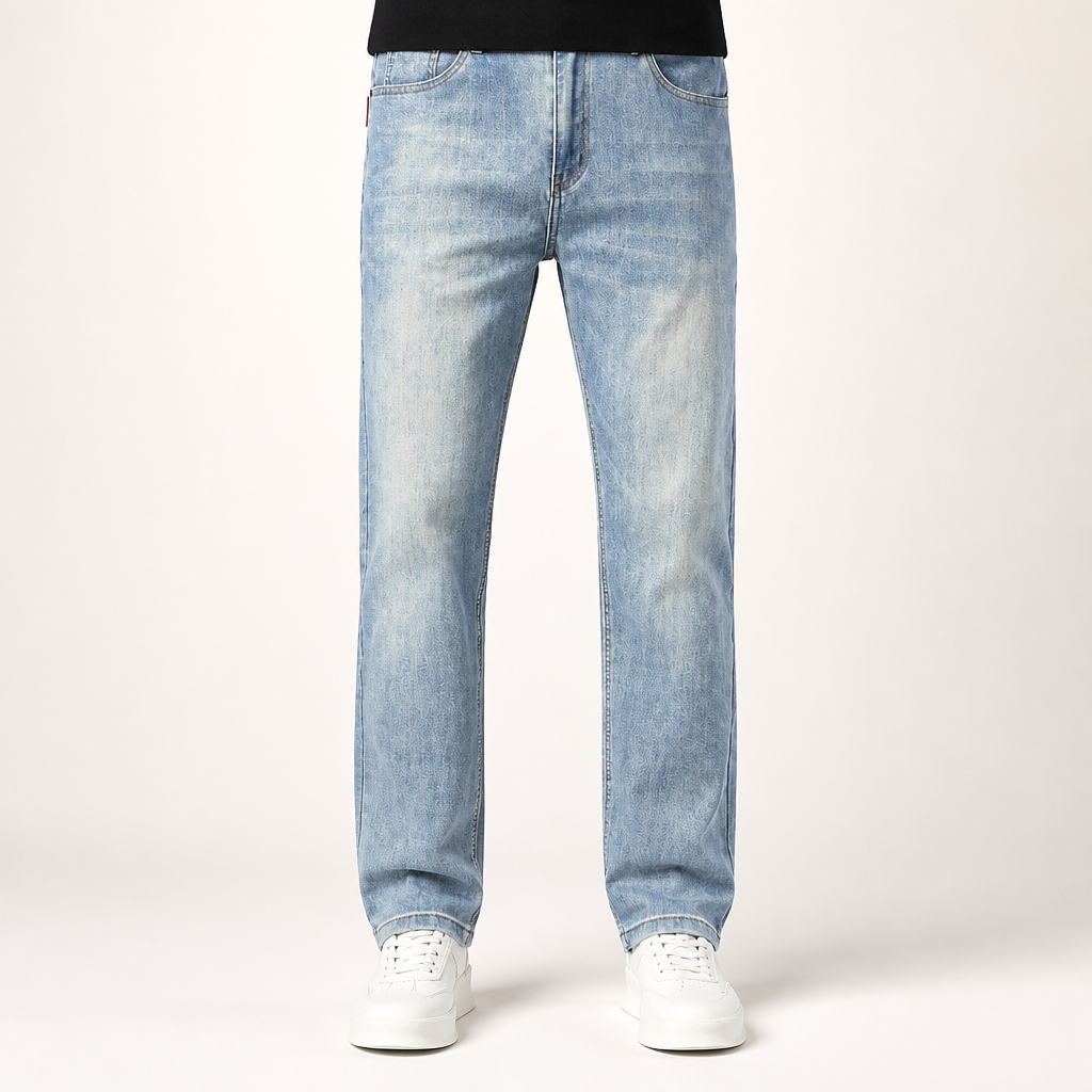 Cole | Straight Leg Stretch Mens Grey Blue Jeans, Vintage Light Blue