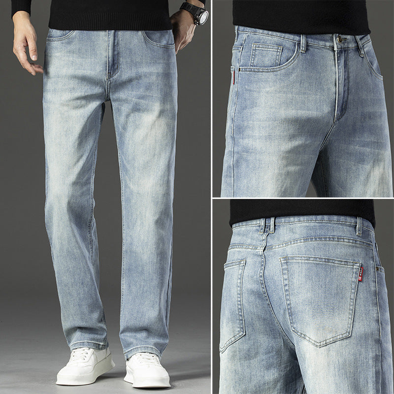 Cole | Straight Leg Stretch Mens Grey Blue Jeans - Vintage Light Blue