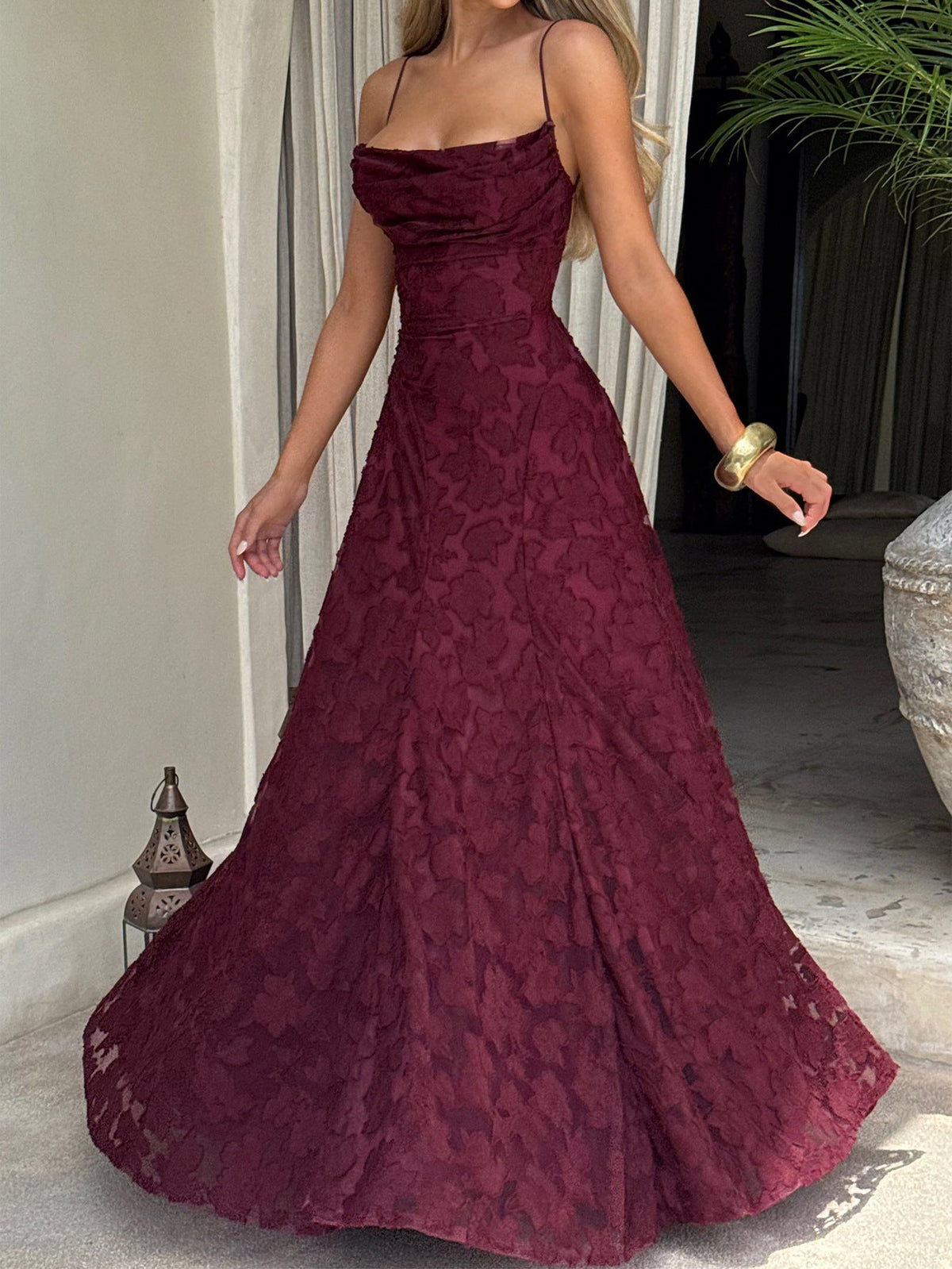 Colette | Womens Lace A Line High Waist Cami Maxi Wedding Guest Dresses - 1