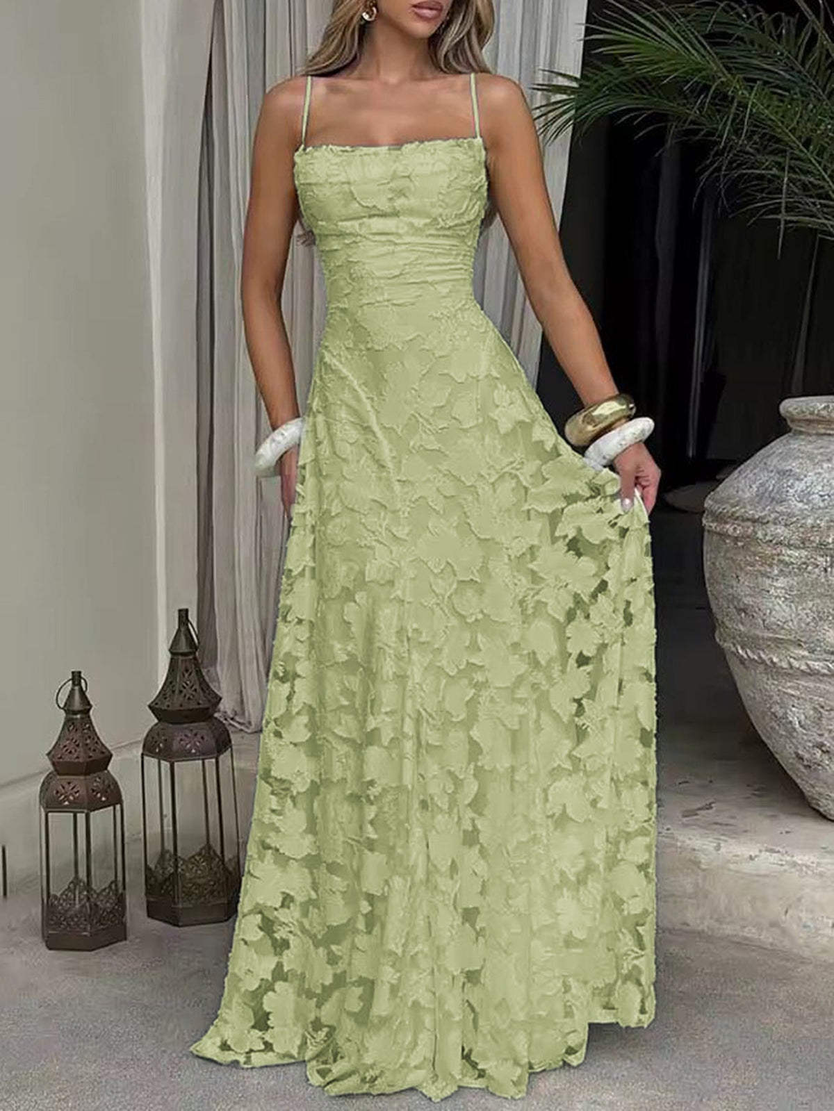 Colette | Womens Lace A Line High Waist Cami Maxi Wedding Guest Dresses - 3