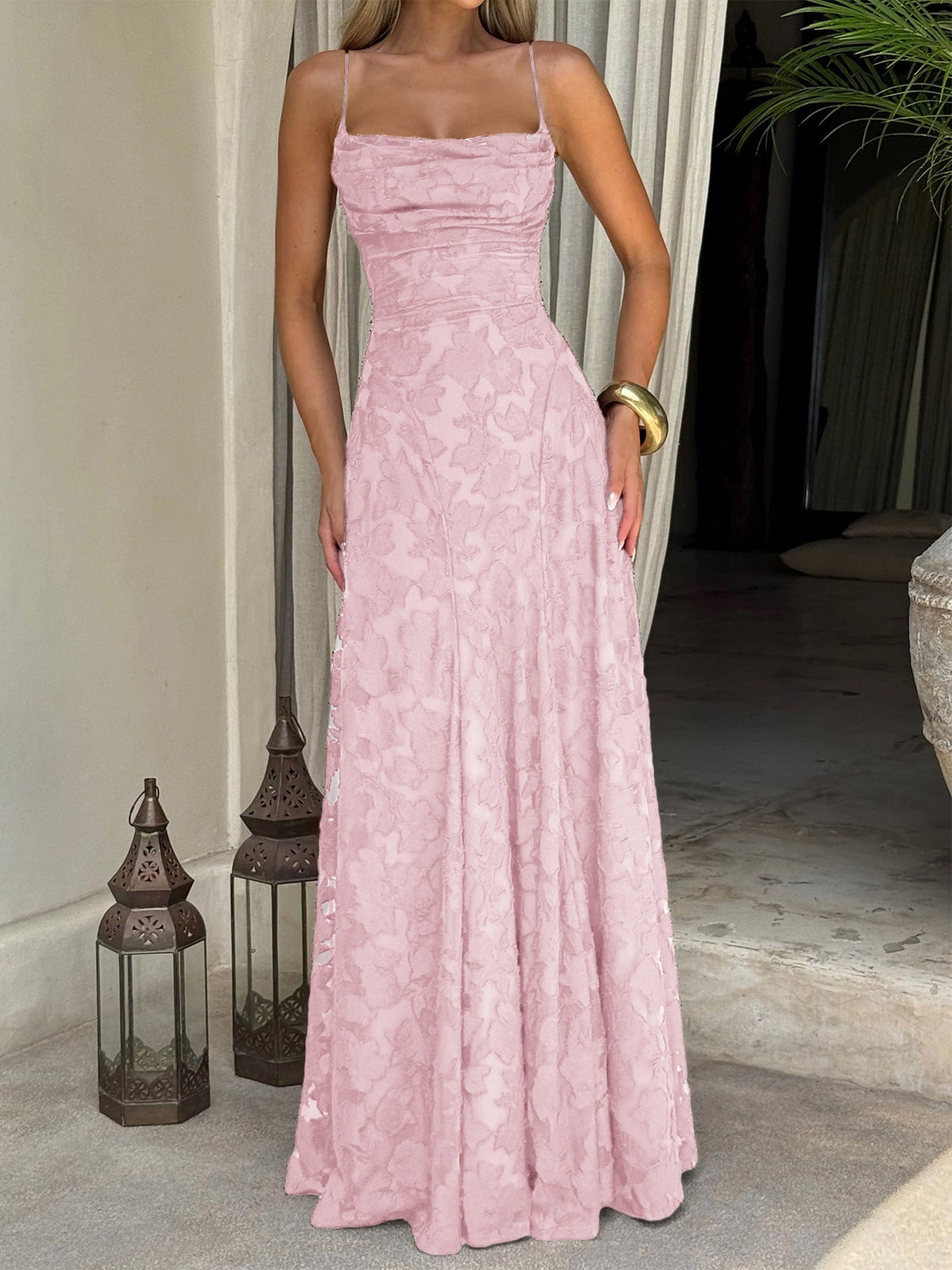 Colette | Womens Lace A Line High Waist Cami Maxi Wedding Guest Dresses - 4