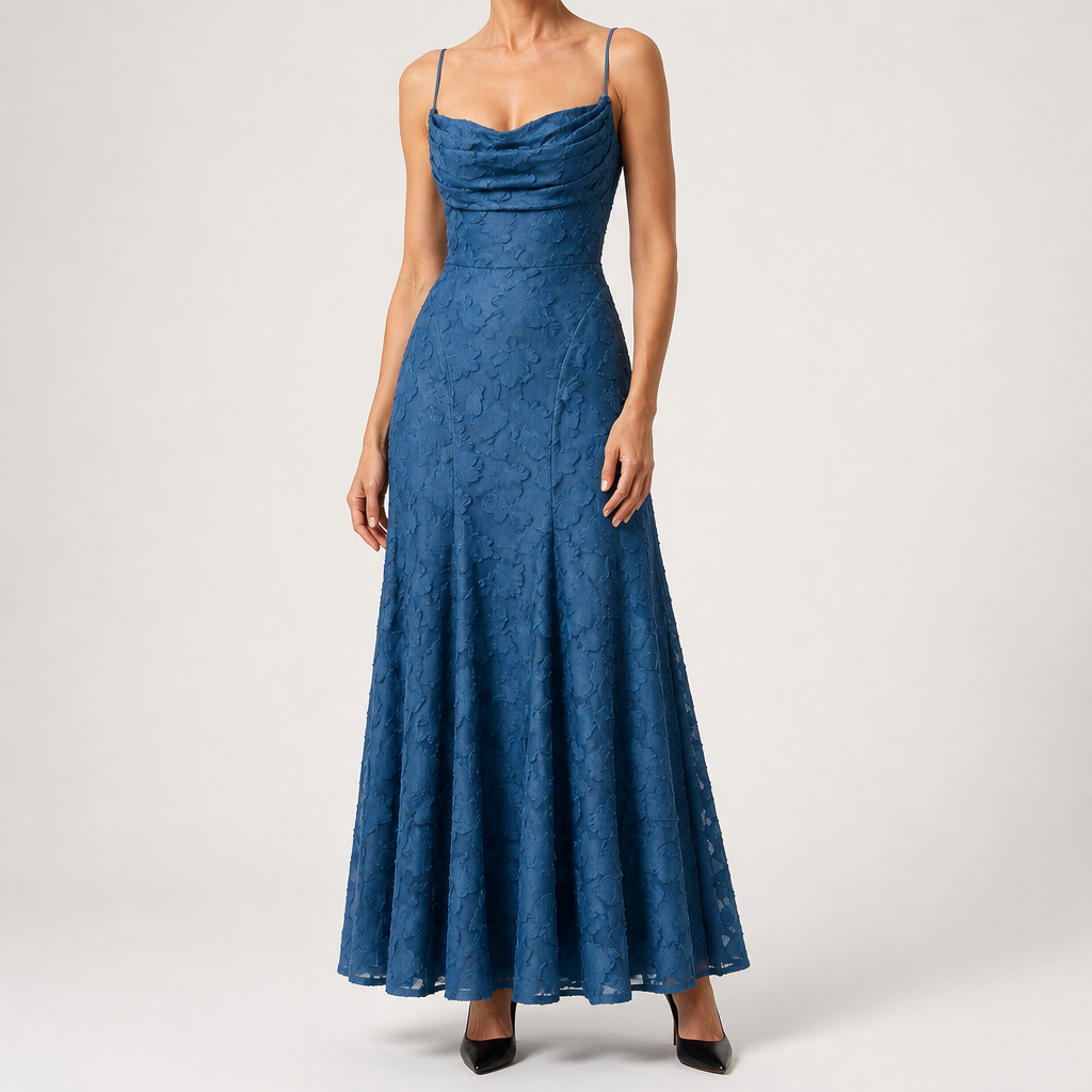 Colette | Womens Wedding Guest Maxi Lace A-Line High Waist Dresses, Blue