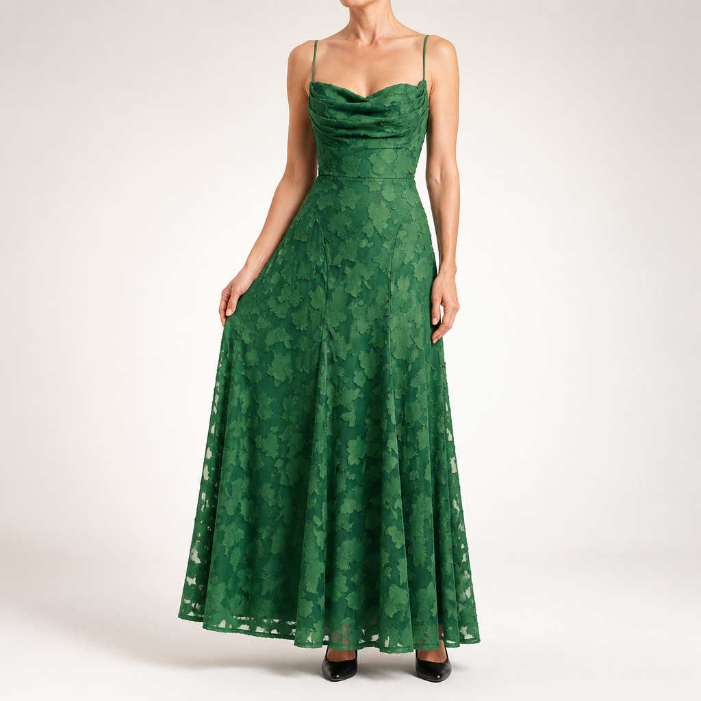 Colette | Womens Wedding Guest Maxi Lace A-Line High Waist Dresses, Green