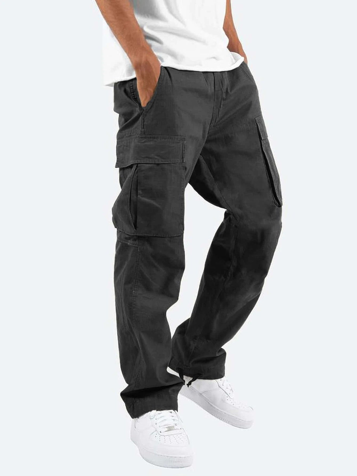 Colter | Mens Drawstring Pocket Cargo Work Trousers Pants - Black