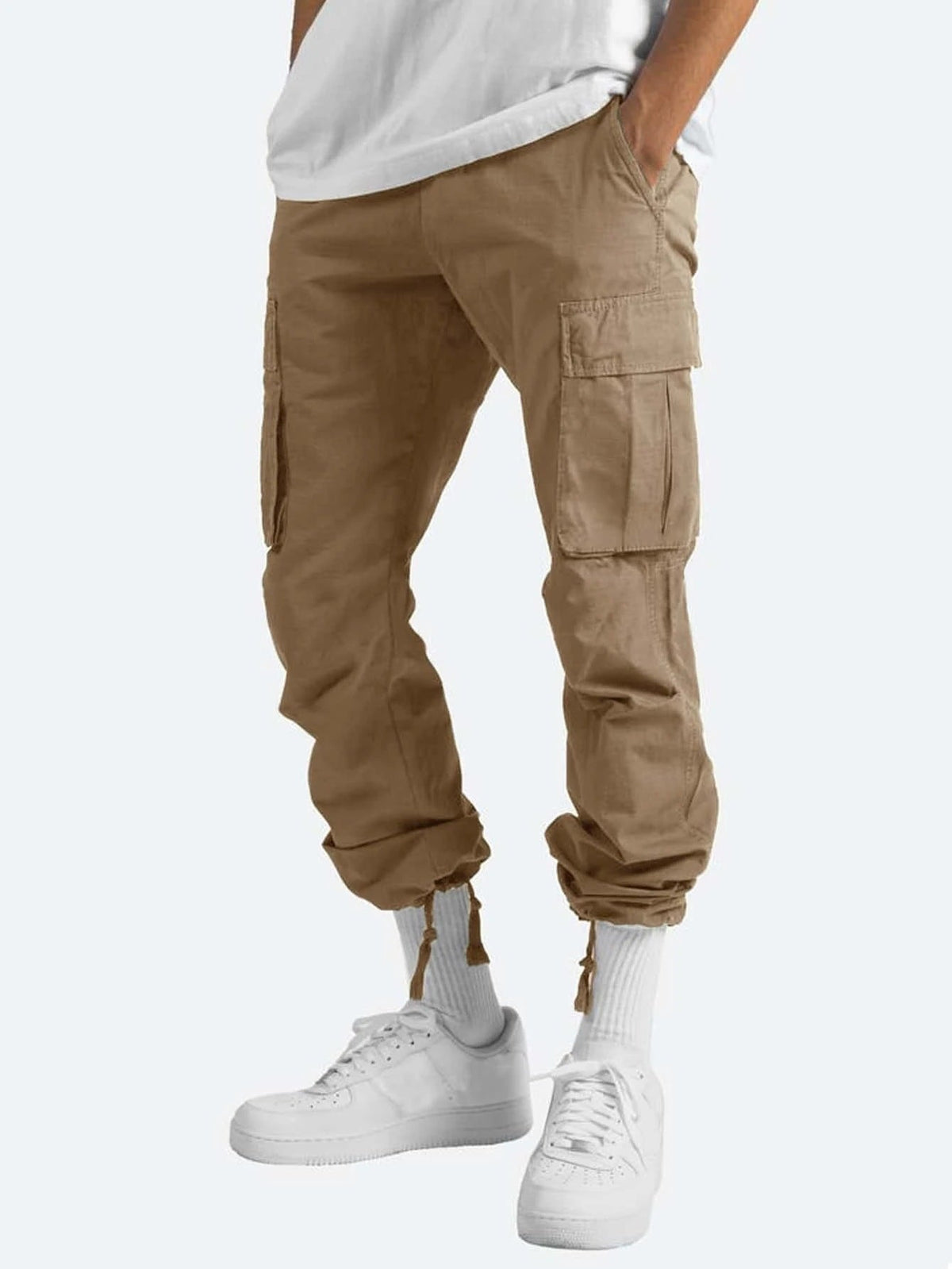 Colter | Mens Drawstring Pocket Cargo Work Trousers Pants - Khaki